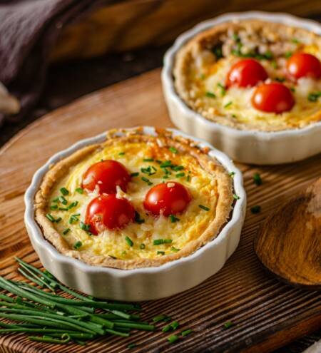 Homemade cheese quiche with garlic