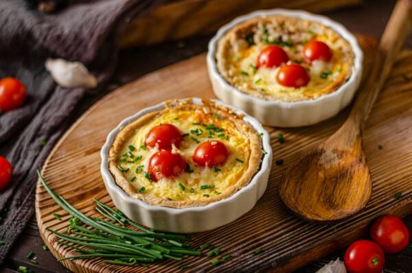 Homemade cheese quiche with garlic