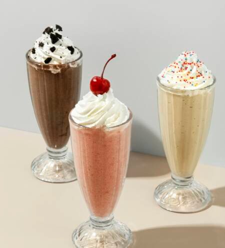 Mixed flavor milkshakes at a cafe